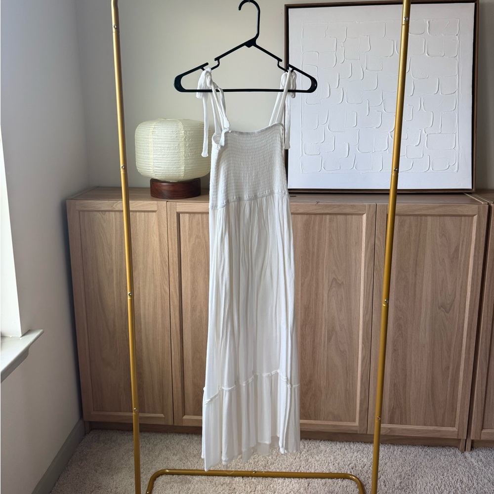 White Tie-Strap Maxi Dress